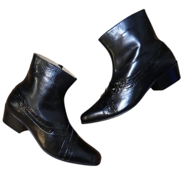 Monticatini Black Leather Ankle Boots  Women's Black Block Heel Booties sz 10.5 - Picture 1 of 13